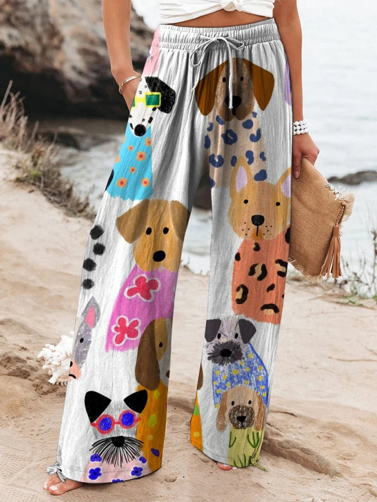 New Women's Drawstring Relaxed-Fit Casual Pants 3D Floral Print Comfortably Chic Wide-Leg Pants