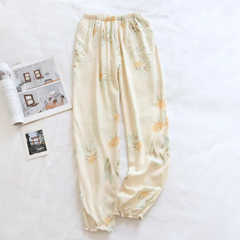 Spring and summer new women's trousers 100% viscose large flowers comfortable pajama pants loose closing home pants plus size