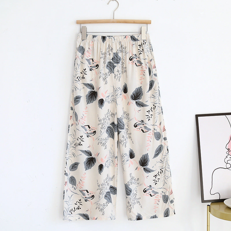 Summer new women's 100% viscose pajama pants cropped pants thin loose wide leg pants home pants pajama plus size cute shorts