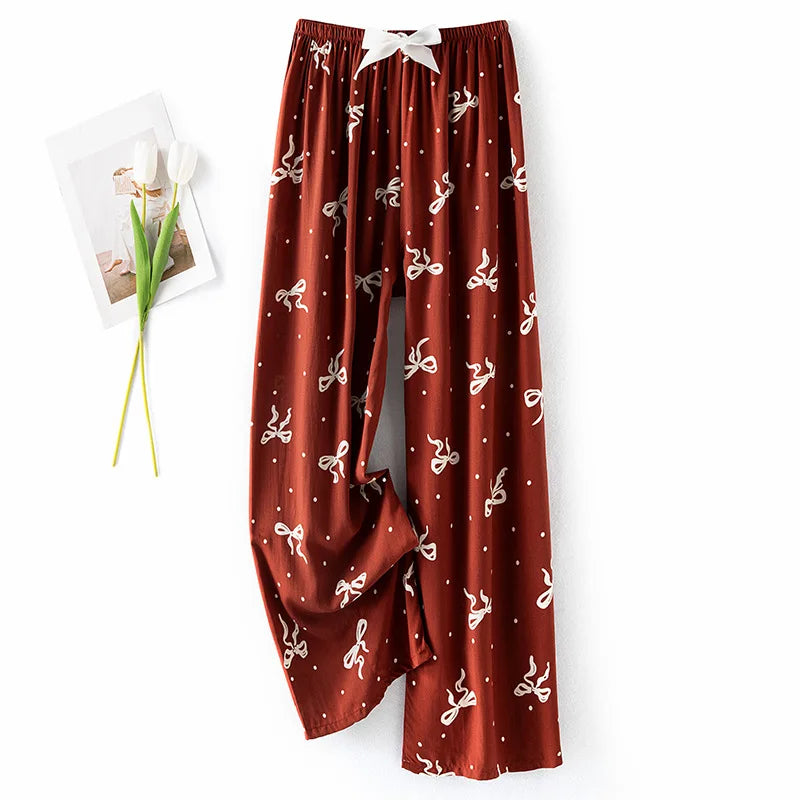 New Ladies Pants Viscose Pajama Sleep Bottoms Thin Loose Large Size Pants Women Pants Home Clothes Loungewear Floral Sleepwear