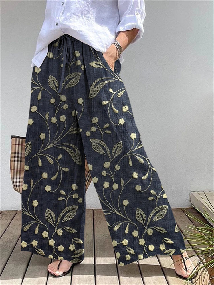Women's Loose-Fit Casual Outdoor Streetwear Wide-Leg Pants With 3D Floral Print Stylish And Versatile Everyday Casual Pants