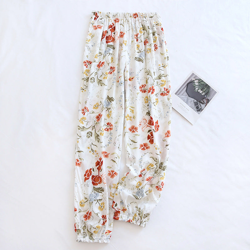 Spring and summer new women's trousers 100% viscose large flowers comfortable pajama pants loose closing home pants plus size