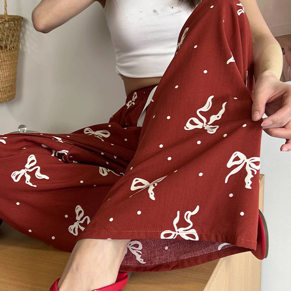 Loungewear Women Summer Pants Thin Bottoms Large Size Home Wear Pants Flower Print Loose Cute Trousers