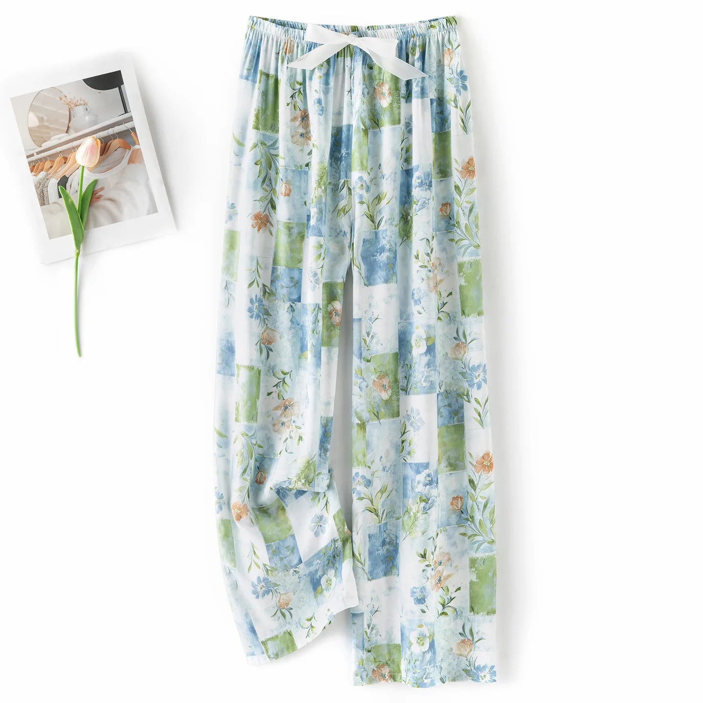 New Ladies Pants Viscose Pajama Sleep Bottoms Thin Loose Large Size Pants Women Pants Home Clothes Loungewear Floral Sleepwear