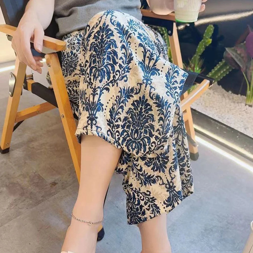Loungewear Women Summer Pants Thin Bottoms Large Size Home Wear Pants Flower Print Loose Cute Trousers