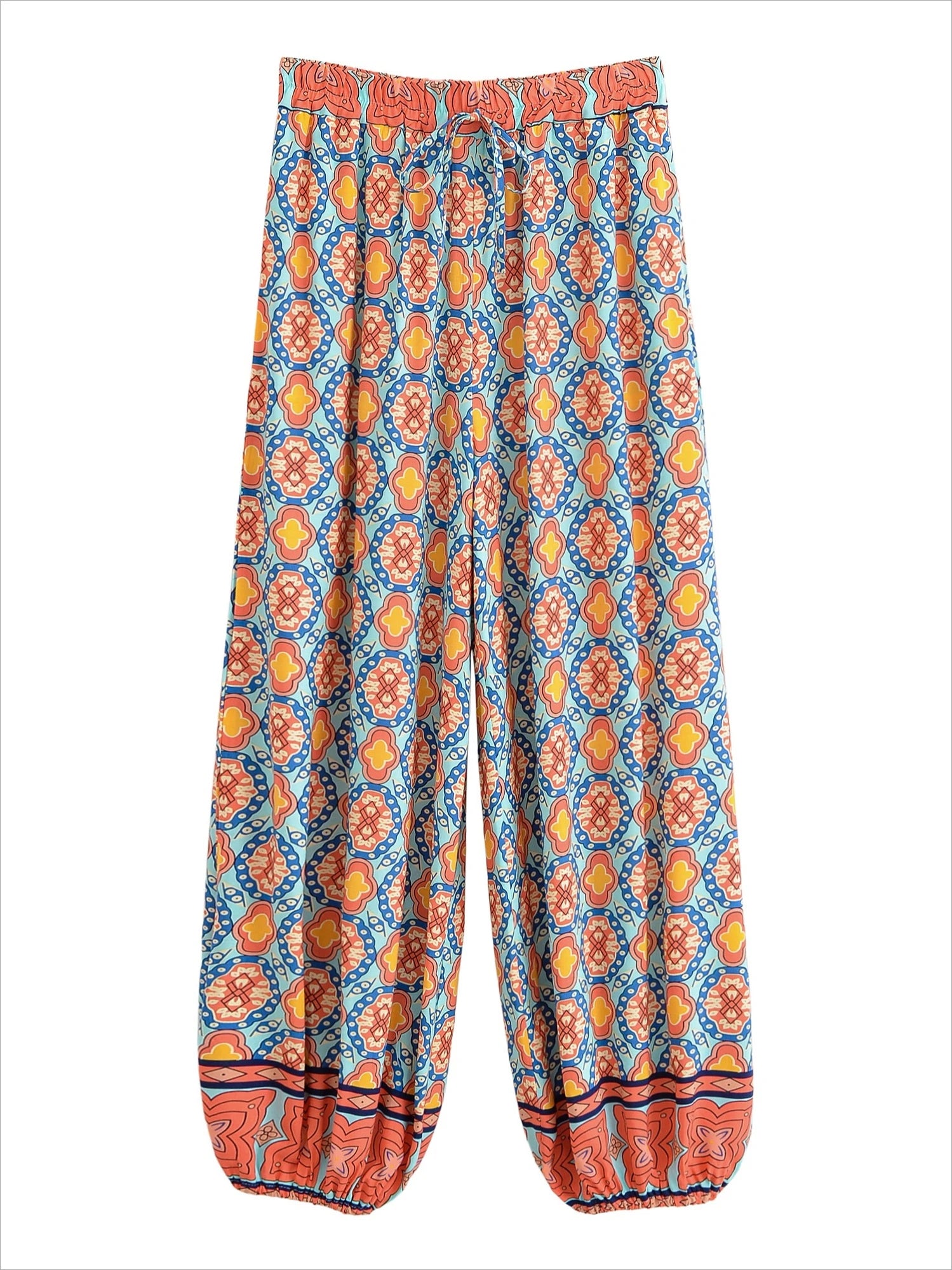 Vintage Chic 2025 Autumn Fashion Green Floral Print Baggy Pants Women Bloomers Casual Mid Waist Side Pockets Loose Yoga Trousers