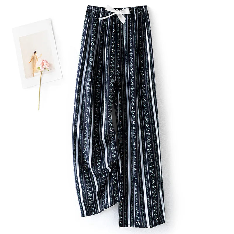New Ladies Pants Viscose Pajama Sleep Bottoms Thin Loose Large Size Pants Women Pants Home Clothes Loungewear Floral Sleepwear