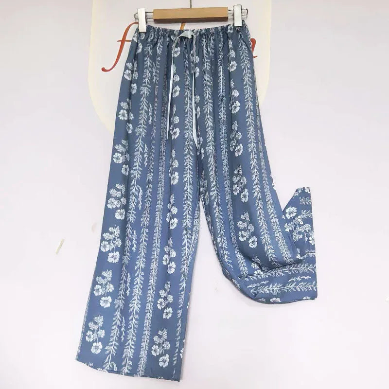 Printed Wide Leg Pants Women Summer Loose Casual Long Trousers Retro Artistic Style Quality Pants Comfortable Cotton Blend