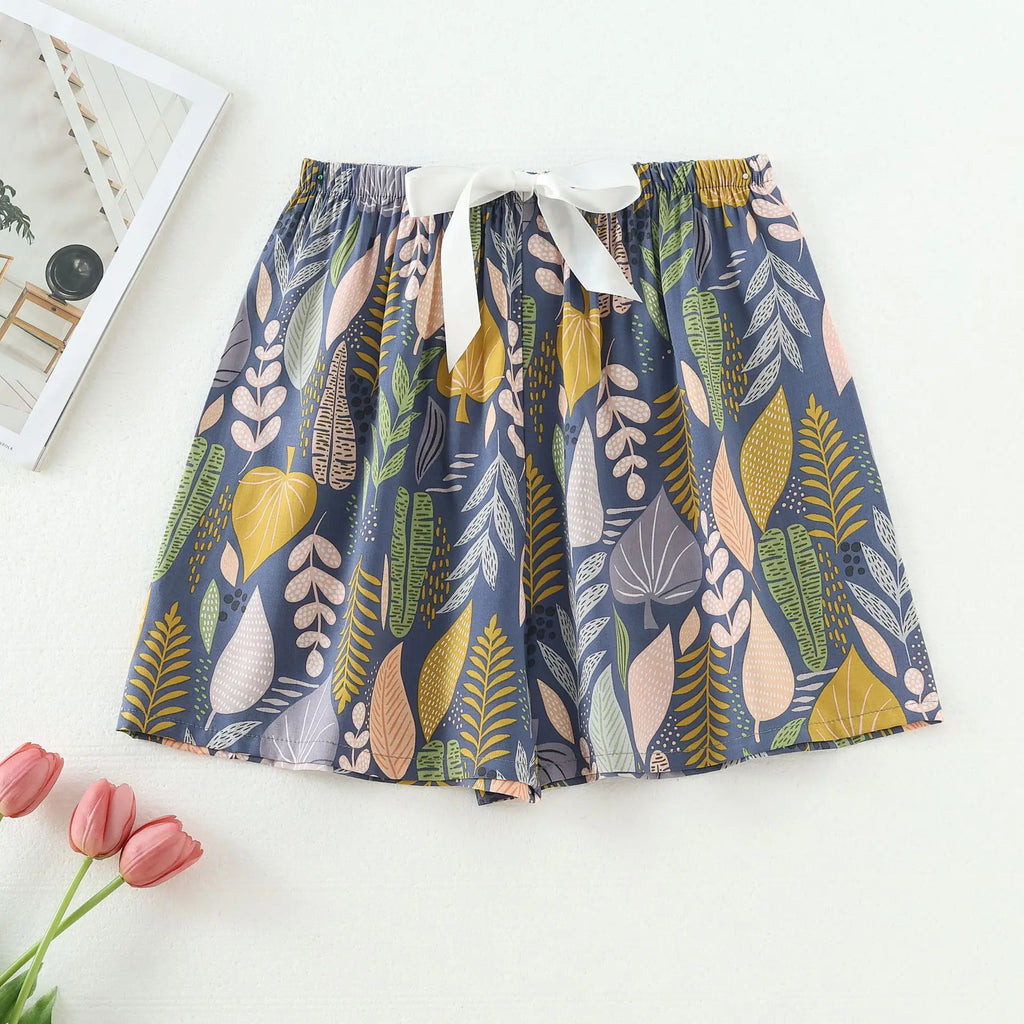 Women Casual Autumn Wide Leg Pants Floral Beach Trousers High Waist Boho Ethnic Style Calf Pants Four Season Girls Home Clothes