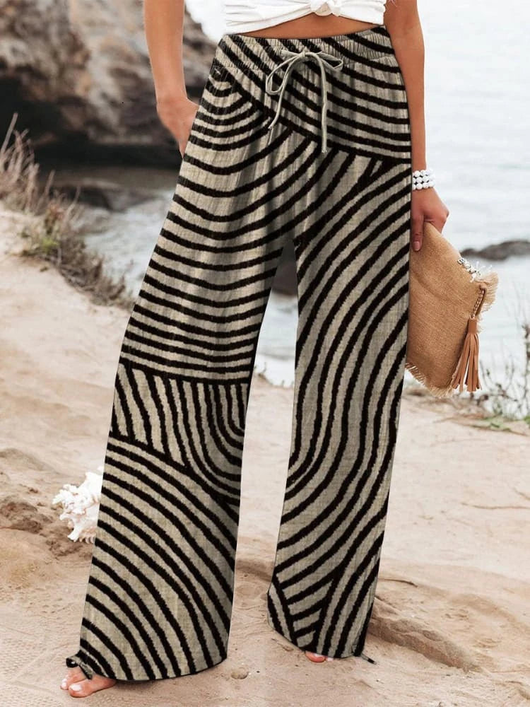 New Women's Drawstring Relaxed-Fit Casual Pants 3D Floral Print Comfortably Chic Wide-Leg Pants