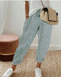 Women's Summer New Loose Stripe Printed Elastic Waist Drawstring Casual Pants
