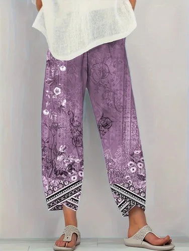 Plus Size Women Summer Casual vacation loose print pants Comfortable and Soft Trousers