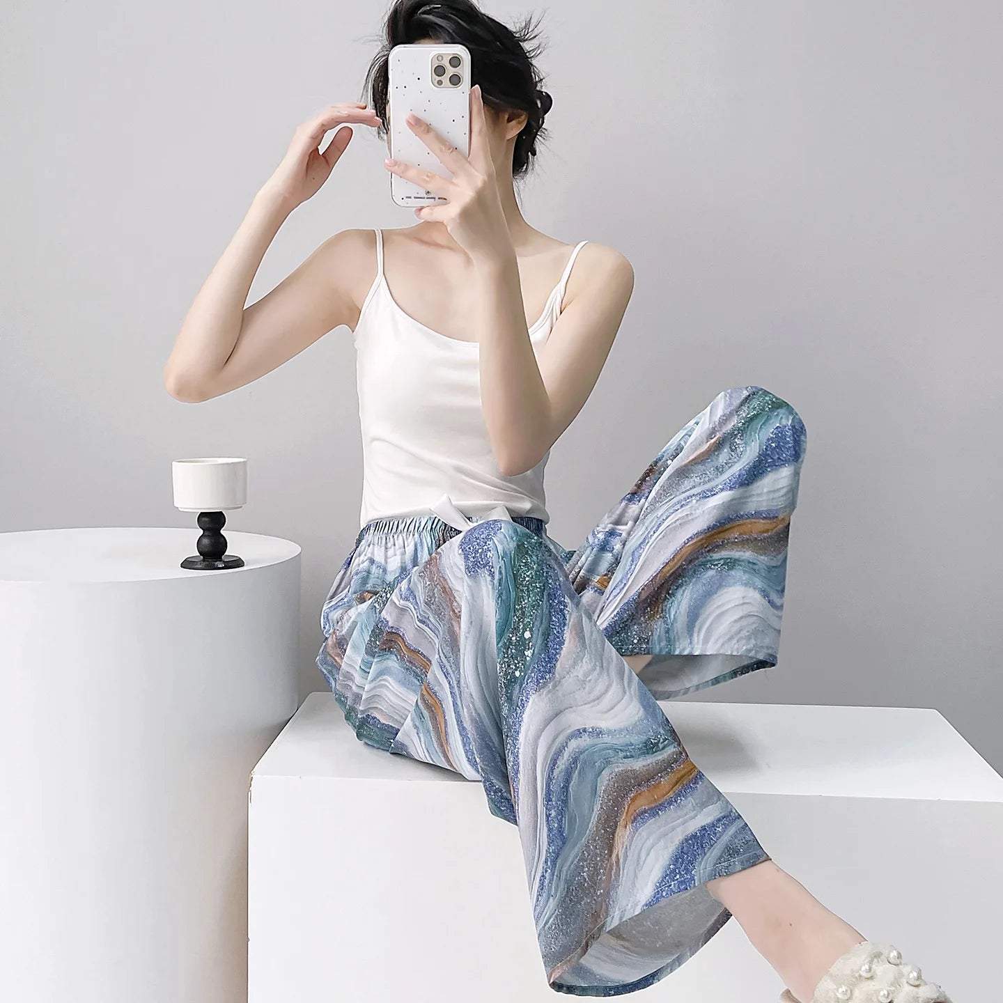 Long Sleeping Pants Summer Women Thin Bottoms Spring Large Size Cartoon Home Wear Pants Pajamas Flower Print Loose Cute Trousers