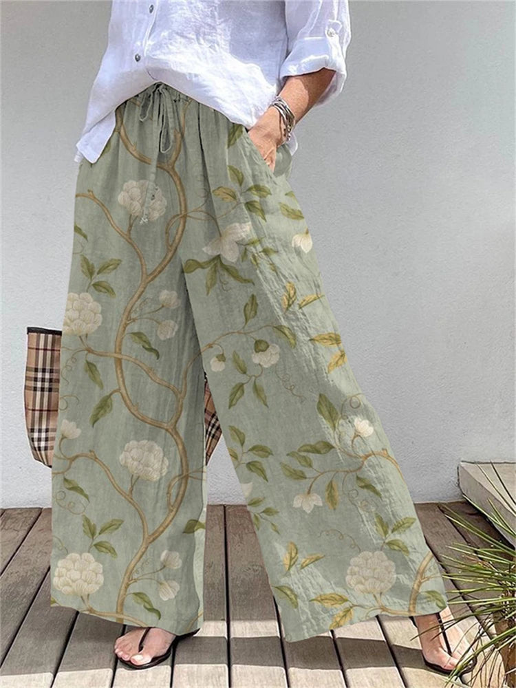 Women's Loose-Fit Casual Outdoor Streetwear Wide-Leg Pants With 3D Floral Print Stylish And Versatile Everyday Casual Pants
