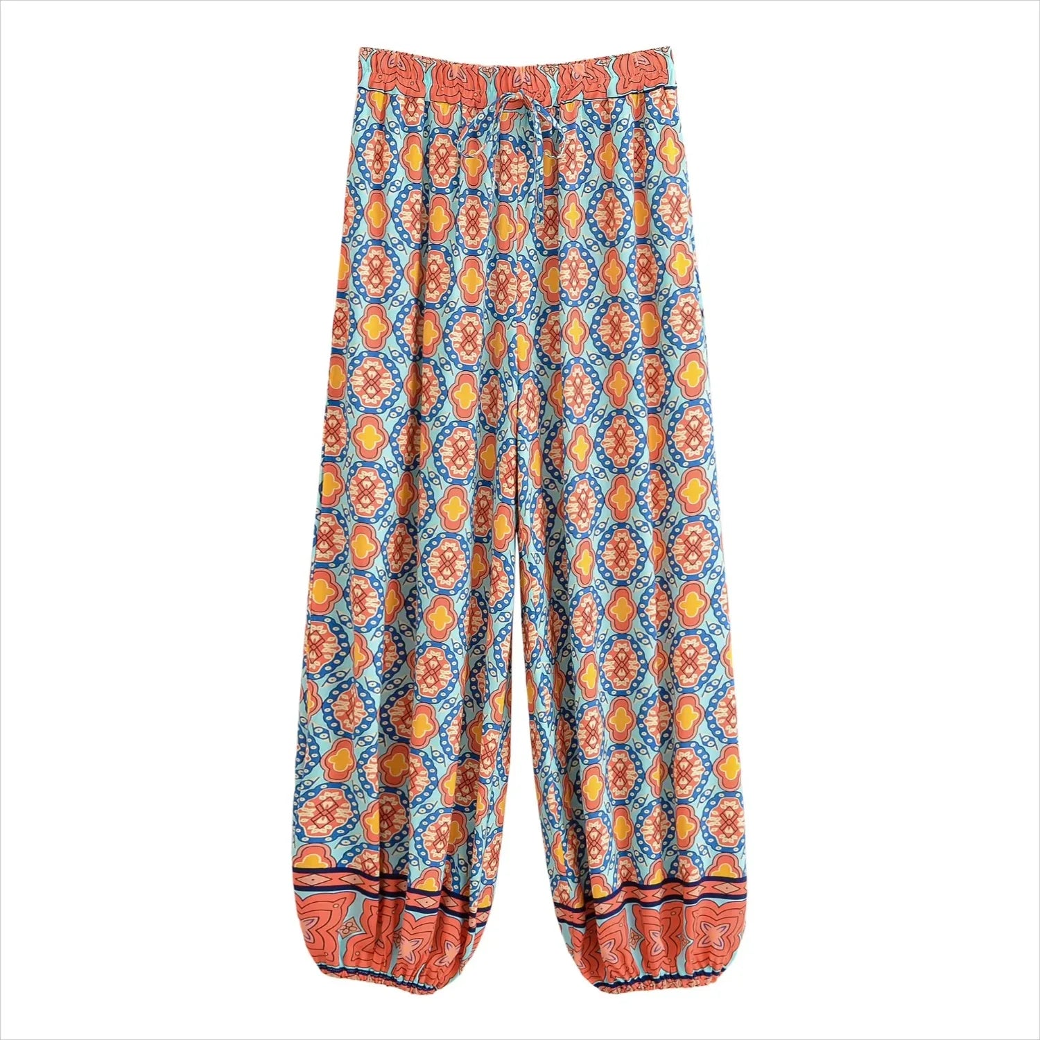 Vintage Chic 2025 Autumn Fashion Green Floral Print Baggy Pants Women Bloomers Casual Mid Waist Side Pockets Loose Yoga Trousers