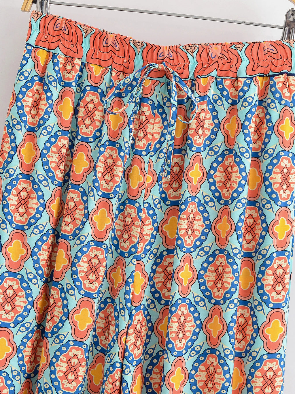 Vintage Chic 2025 Autumn Fashion Green Floral Print Baggy Pants Women Bloomers Casual Mid Waist Side Pockets Loose Yoga Trousers
