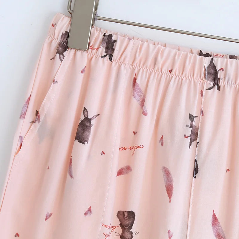 Summer new women's 100% viscose pajama pants cropped pants thin loose wide leg pants home pants pajama plus size cute shorts