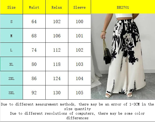 Women's Tropical Print Wide-Leg Pants, Elastic Waist Design, Slim Fit for Casual Vacation Wear