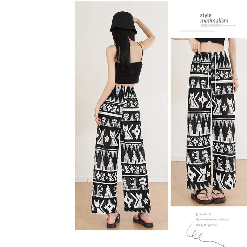 New Cat Wide Leg Pants Casual Pants Women's Trendy Drop Feel Collection Sleepy Pants Pants Home Clothes