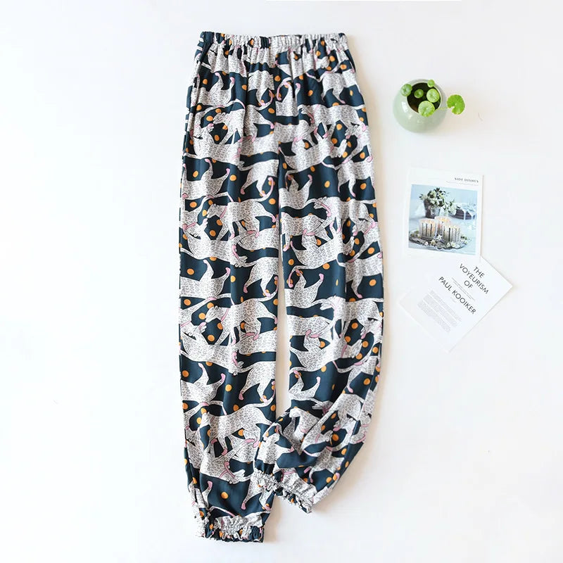 Spring and summer new women's trousers 100% viscose large flowers comfortable pajama pants loose closing home pants plus size