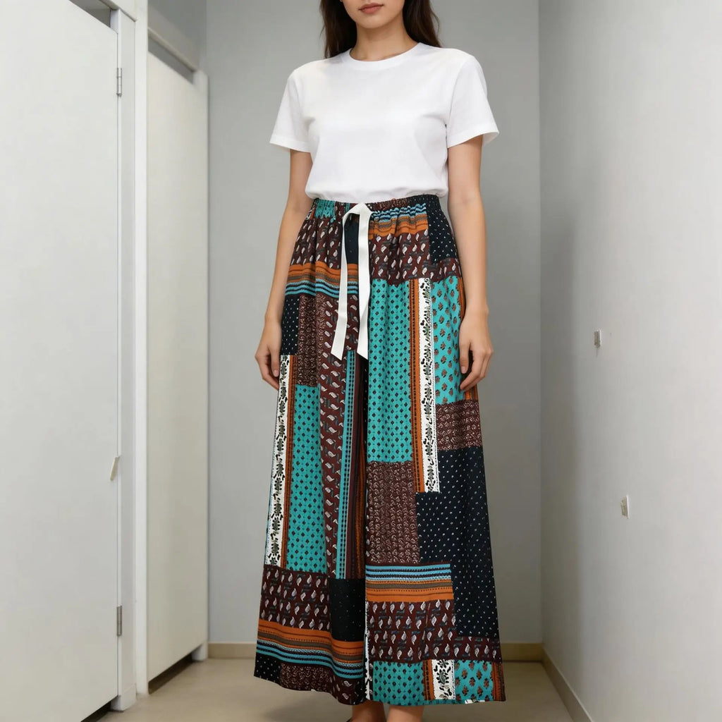Printed Wide Leg Pants Women Summer Loose Casual Long Trousers Retro Artistic Style Quality Pants Comfortable Cotton Blend