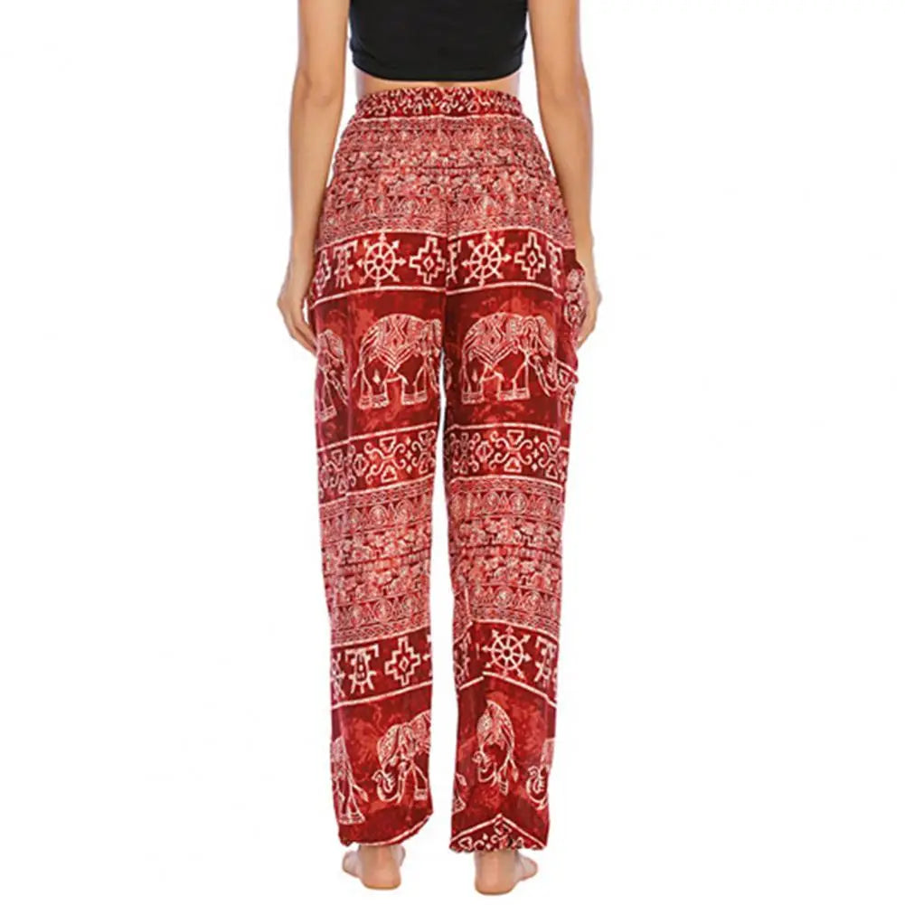 Thai Elephant Print Women Harem Pants Wide Elastic Waist Wide-Leg Trousers Vacation Work Bloomers