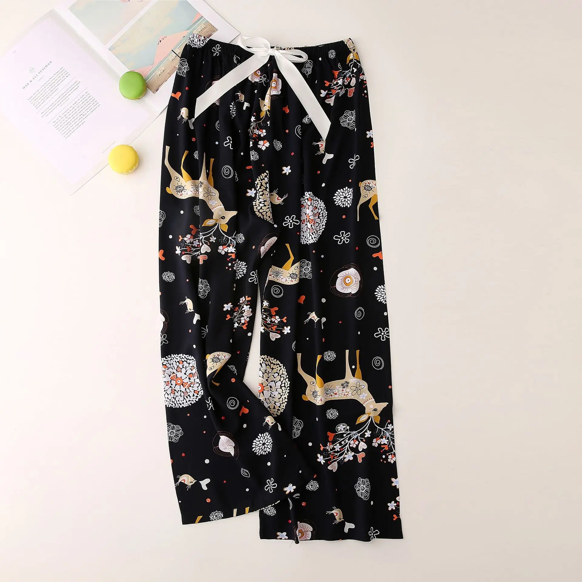 Casual Cute Women Loose Pajama Pants Summer Autumn Lounge Trousers Print Bottoms Stretch Waist Drawstring High Waist Home Pants