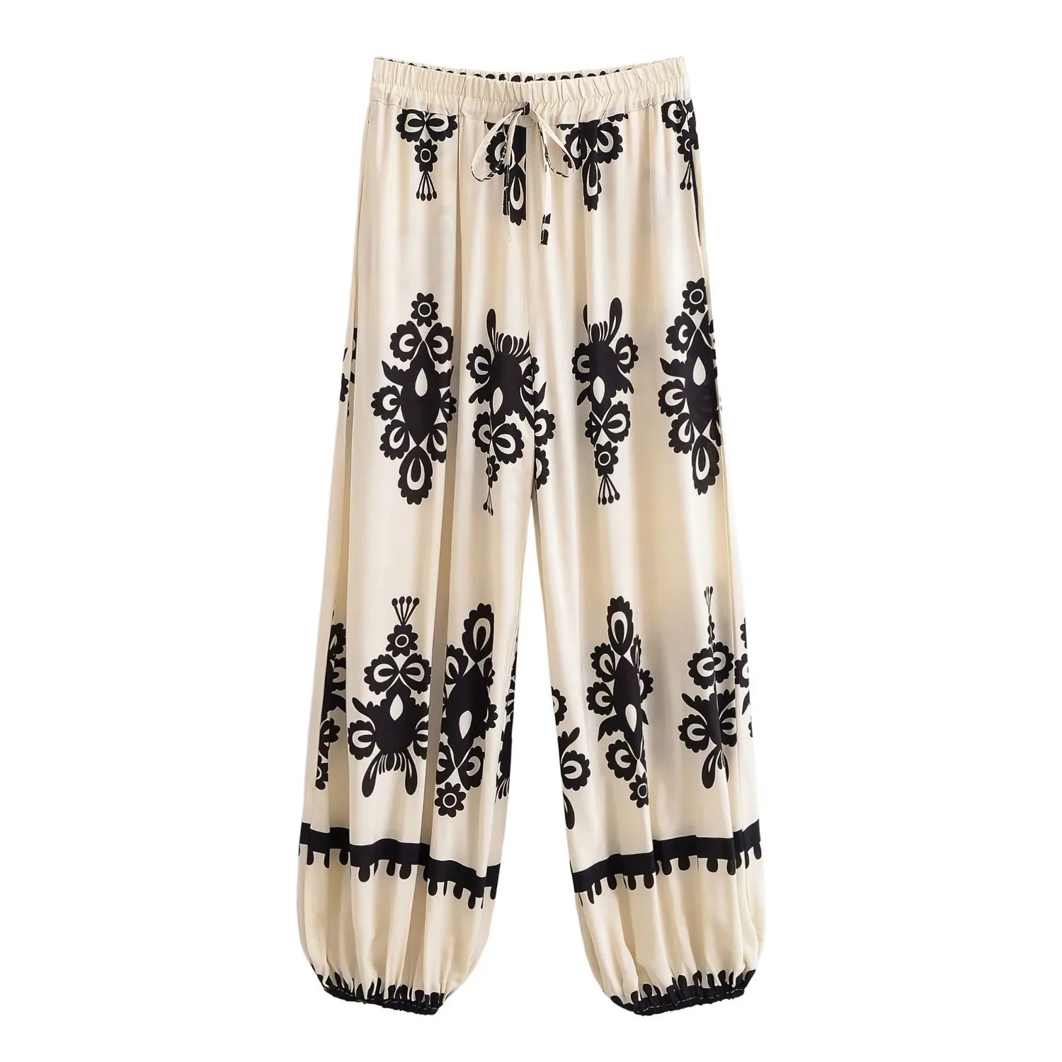 Vintage Chic 2025 Autumn Fashion Green Floral Print Baggy Pants Women Bloomers Casual Mid Waist Side Pockets Loose Yoga Trousers