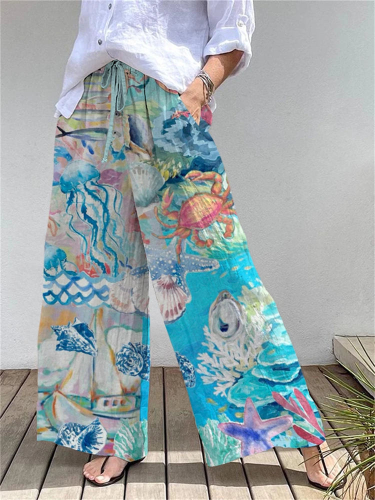 Women's Loose-Fit Casual Outdoor Streetwear Wide-Leg Pants With 3D Floral Print Stylish And Versatile Everyday Casual Pants